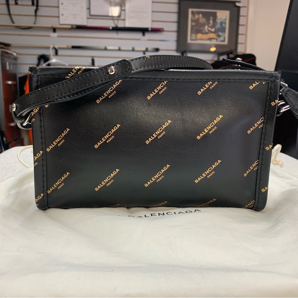 Balenciaga Allover Black Bazar Logo Pochette Shoulder Crossbody Bag